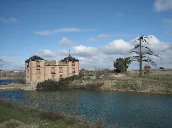 Building with a noria and a dry tree in Corella, Navarra.