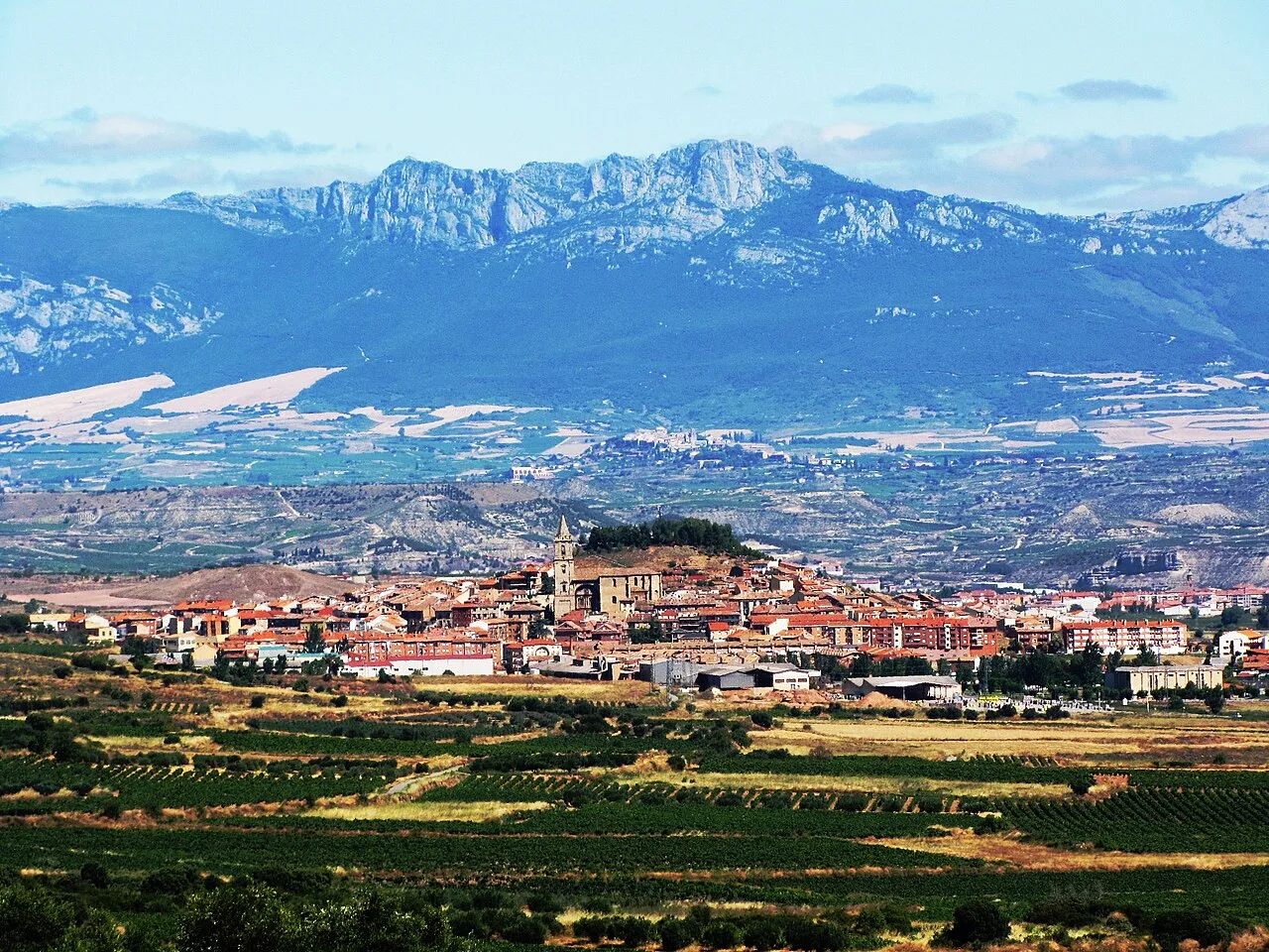 Paisaje con Navarrete, Laguardia y la Sierra de Cantabria en el fondo.
