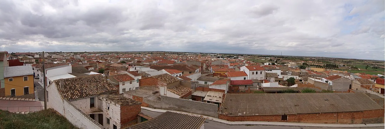 Panoramablick auf Ledaña mit Dächern und Straßen.