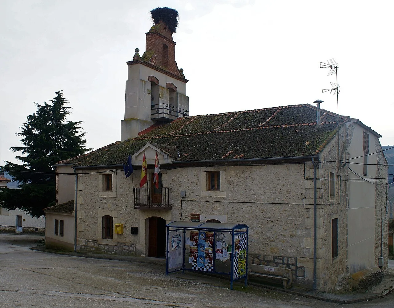 Town hall with tower and balcony in San Cristóbal de Cuéllar, Segovia.