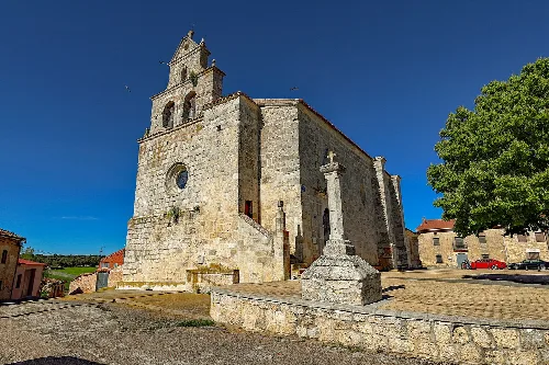 Church of Santa María de la Torre in Cilleruelo de Arriba with tower and stone facade.