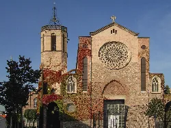 Sant Esteve church with rose window and tower in Granollers.