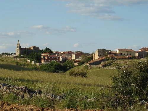 Landscape with church and houses in Huertahernando, Guadalajara.