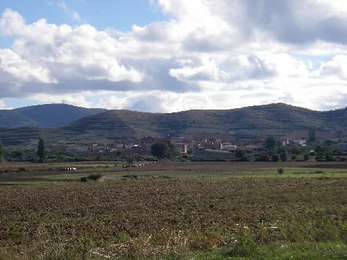 Landscape with hills and fields in Sorzano, La Rioja, Spain