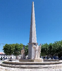 Statues and obelisk in the Plaza de Villanueva de la Serena.