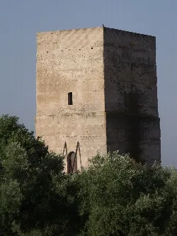 Torre de Don Lucas in La Victoria, Córdoba, full view with greenery.