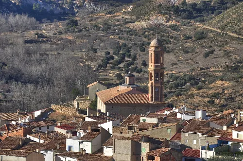 Se trata de la torre de la Iglesia parroquial de San Martín, a la
que se encuentra adosada en el tramo de los pies de la nave
de la Epístola.
Es una torre de planta mixta con cinco cuerpos en altura. El
primero es de planta cuadrada y está realizado en sillar, mejor
escuadrado en las esquinas, mientras que los cuatro restantes
son de planta octogonal y están construidos en ladrillo.
El primero se encuentra separado por una moldura de ladrillo
y un pequeño tejadillo del segundo, que presenta cuatro grandes
columnas en los ángulos. Este cuerpo no cuenta con vanos
abiertos, pero sí con un reloj moderno.
Los dos siguientes presentan vanos de medio punto doblados
y pilastras de refuerzo en los ángulos, mientras que el último
cuerpo, mucho más estrecho que los demás, presenta óculos
y se cierra con una cúpula también realizada en ladrillo.
Al interior, la torre aparece totalmente hueca, con una escalera
de ángulo que llega hasta el cuerpo de campanas.
Se data en la primera mitad del s.XVII y responde a modelos
del mudéjar tardío con inclusión de elementos del barroco clasicista.

Entorno