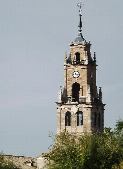 Church tower with clock and bell tower in Villacañas.