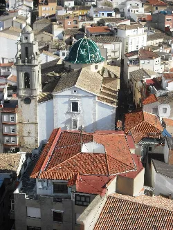 Church of Mercy with green dome and tower in Banyeres de Mariola.