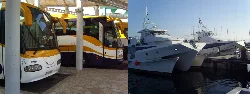 Buses at the station and yachts at the port in Cangas de Morrazo.