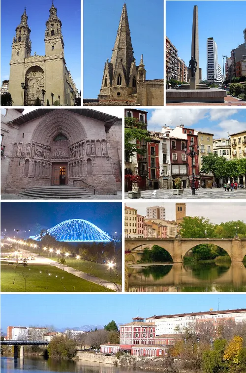 Imágenes de iglesias, puentes y edificios en Logroño, La Rioja.