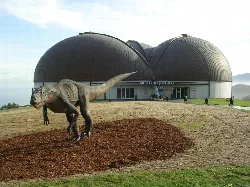 Dinosaur sculpture outside the museum in Colunga.