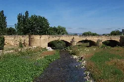 Stone bridge over a river with vegetation on the sides in Casalarreina.