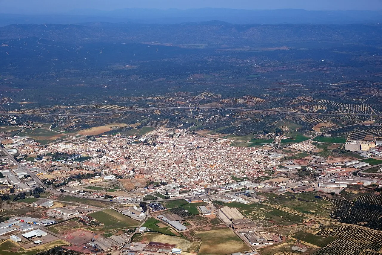 Aerial view of Bailén with city and countryside in Jaén.