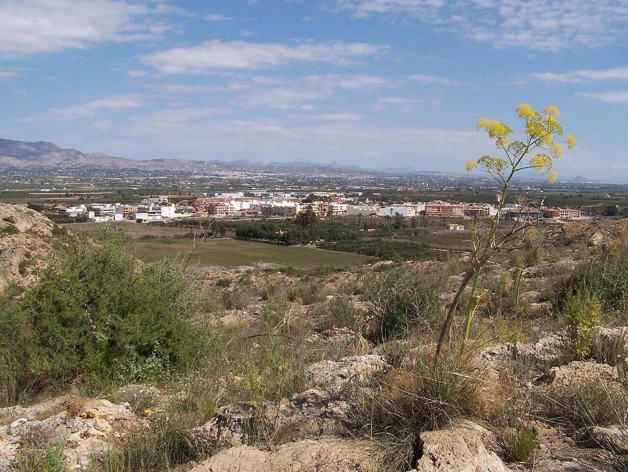 San Isidro de Albatera (San Isidro desde 1993) (Alicante, España), desde el Cabezo de los Ojales/de las Fuentes.